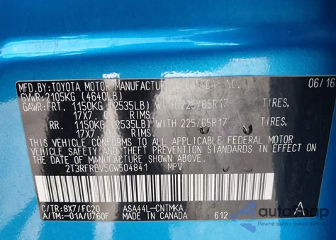 2016 Toyota Rav4 Xle из США, поврежденный, VIN 2T3RFREV5GW504841